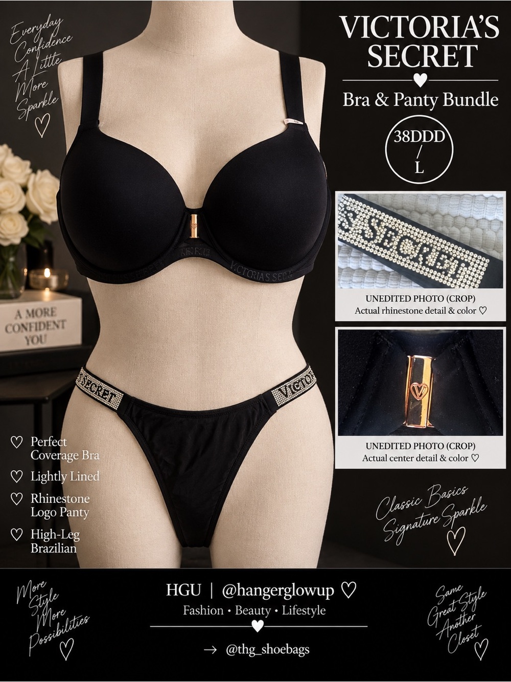 Body by Victoria Perfect Coverage Pull-On Bra 38DDD + Brazilian Shine Strap